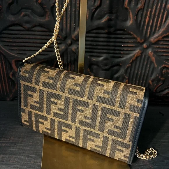 Fendi Brown Monogram Crossbody with Gold Chain Strap - Picture 5 of 16